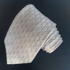 Ermenegildo Zegna Men's Silk Necktie Silver Grey, Tan & White Geometric Pattern